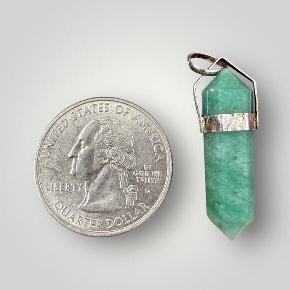 Sterling Silver 925 Green Aventurine Crystal Point Pendant - Hexagonal Wand - Picture 3 of 4